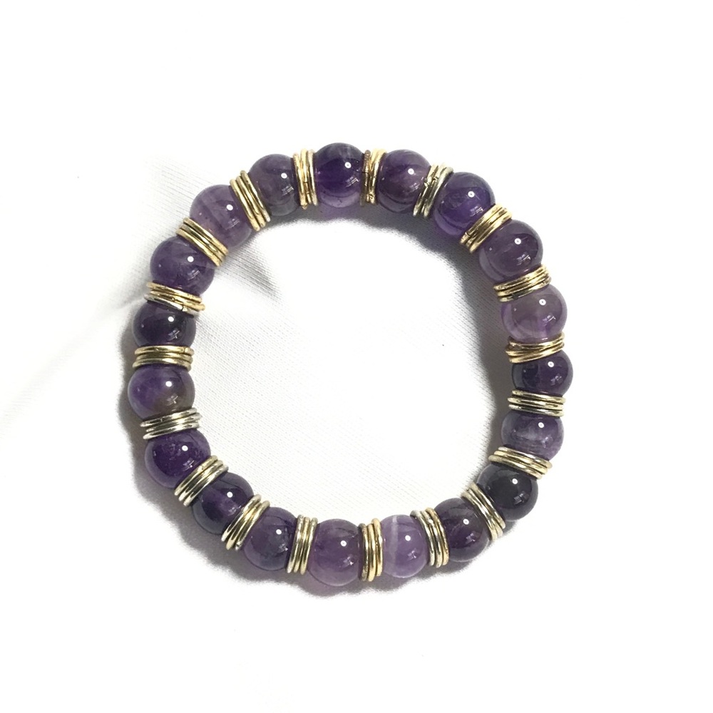 Amethyst Deep purple bracelet glass beads and gold toned ring spacers